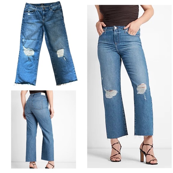 Express Pants - Medium Wash Ripped 90s Ankle Boot Jeans | Sz 10 Regular